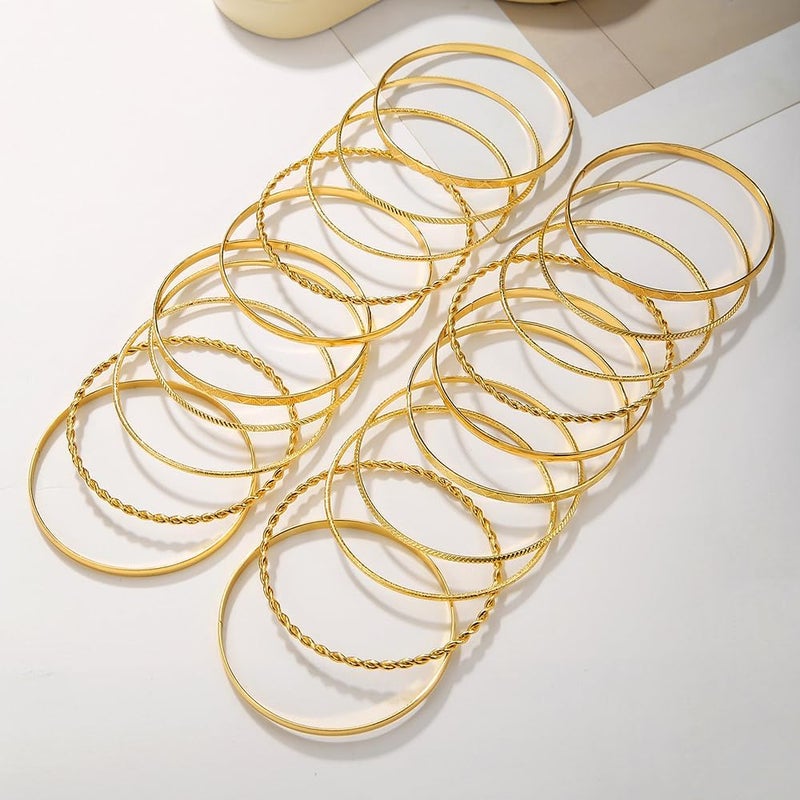 RINTOLER Store 16Pcs Gold Bangle Bracelets for Women - Multi Layer Stackable Textured Bracelets Boho Jewelrys Set. - Image 4